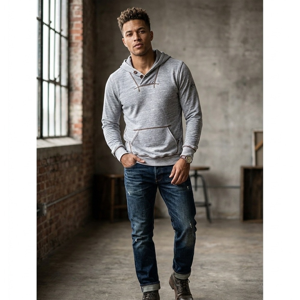 Y2k Jetlag Hoodie M Slim Fit Gray Textured Distressed Grunge Streetwear